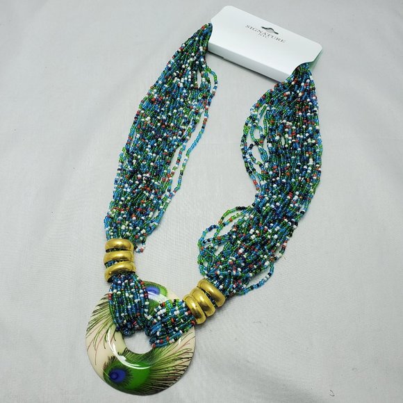 Signature Tibetan multi color seed beaded necklace ( turquoise  base) - Picture 2 of 6